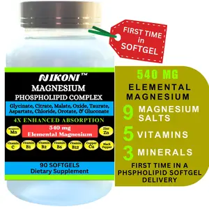 Nikoni Magnesium Complex 90 Softgels, with 9 Salts, 5 Vitamins & 3 Minerals for Bone Health Healthcare Dietary Supplement