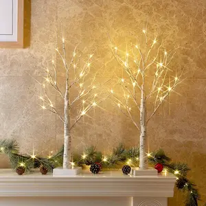 2 FT Birch Tree with LED Lights for Indoor Christmas Decor, Battery Powered with Timer - Warm White Lighted Spirit Tree for Home Decor