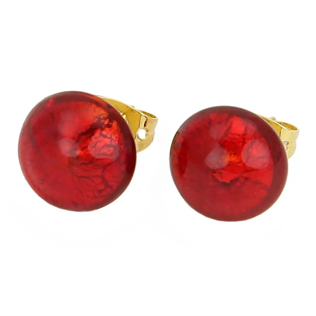 Glass Of Venice Murano Glass Earrings With Italian Lampworked Beads 3/8 Inch. Red Round Studs Handmade Blown Murano Earrings for Women