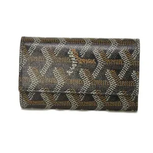 Pre-owned Goyard Calfskin Small Leather Goods Saint Michel Goyardine Canvas Leather Key Case
