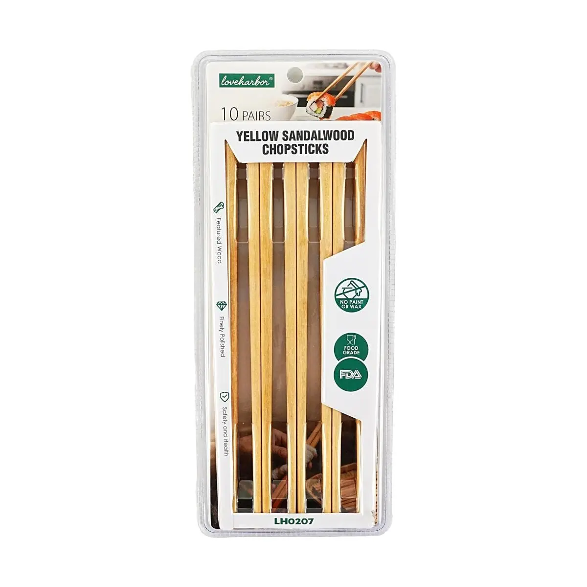 Love Harbor Natural Rosewood Chopsticks - Lacquer-Free, Wax-Free, Anti-Slip, High-Temperature Resistant Reusable Cutlery Utensils for Home Dining Tableware