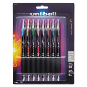 Uni-Ball UBC 0.7 mm Medium Assorted Ink Black Barrel Signo 207 Retractable Gel Pen - Set of 8