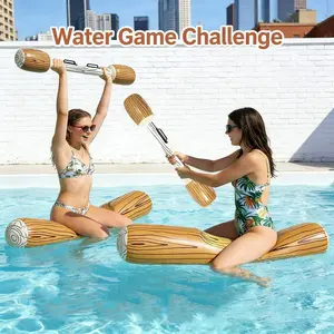 Pool Party Props Set, Floating Water Raft Game, Inflatable Wooden Texture Float, Air-Filled Opposite Stick Float, Fun Pool Accessories