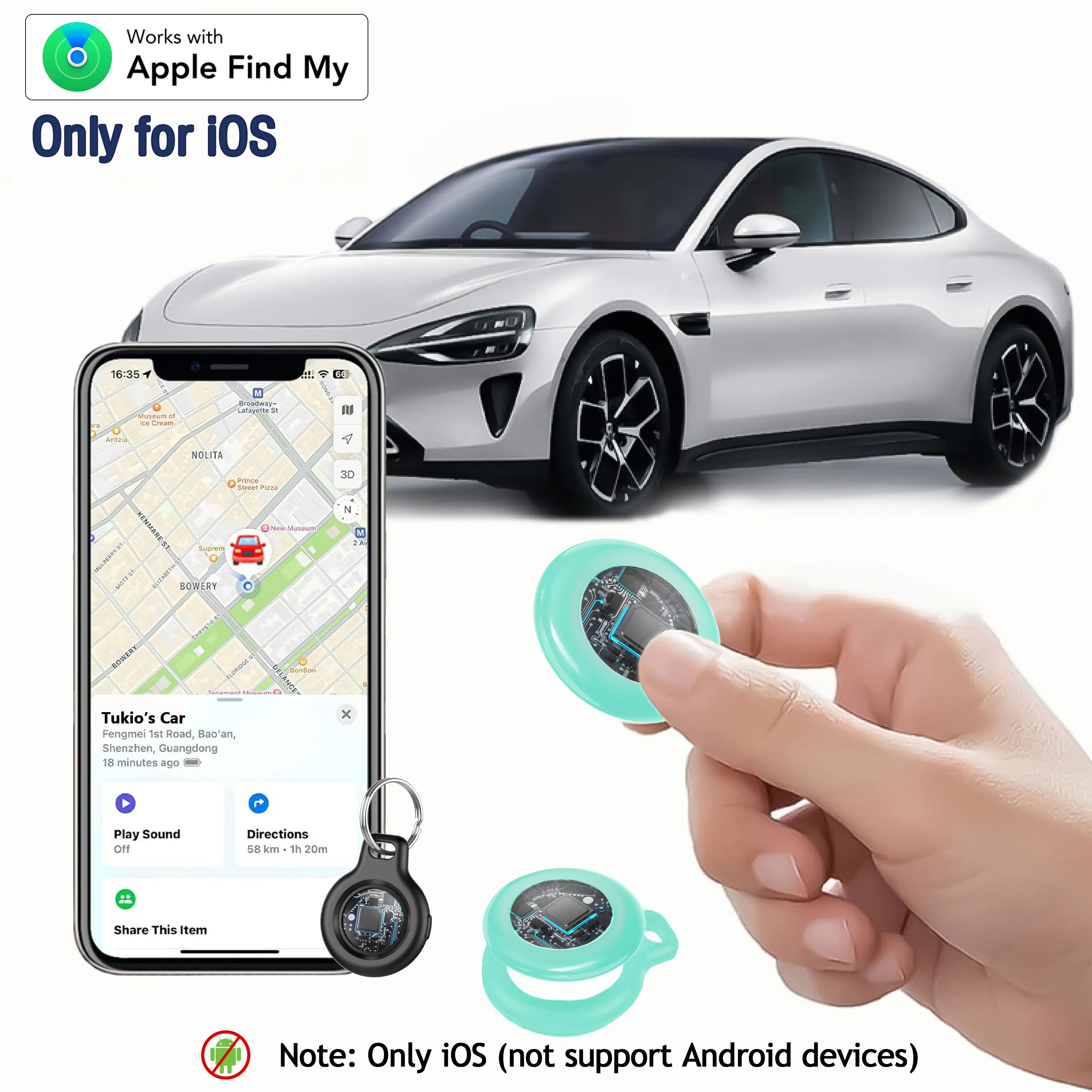 [Flash Deals] Tukio GPS Tracker (iOS Only) Lucid Tag for Cars & Pets- Mini Clear Design, Weatherproof Case, Anti-Lost Device, Works with Apple Find My(iOS Only), IP67 Waterproof, Replaceable Battery Protection