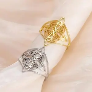 1pc Double layer witch knot ring Celtic knot ring triangle outer frame stainless steel ring men and women daily wear gift