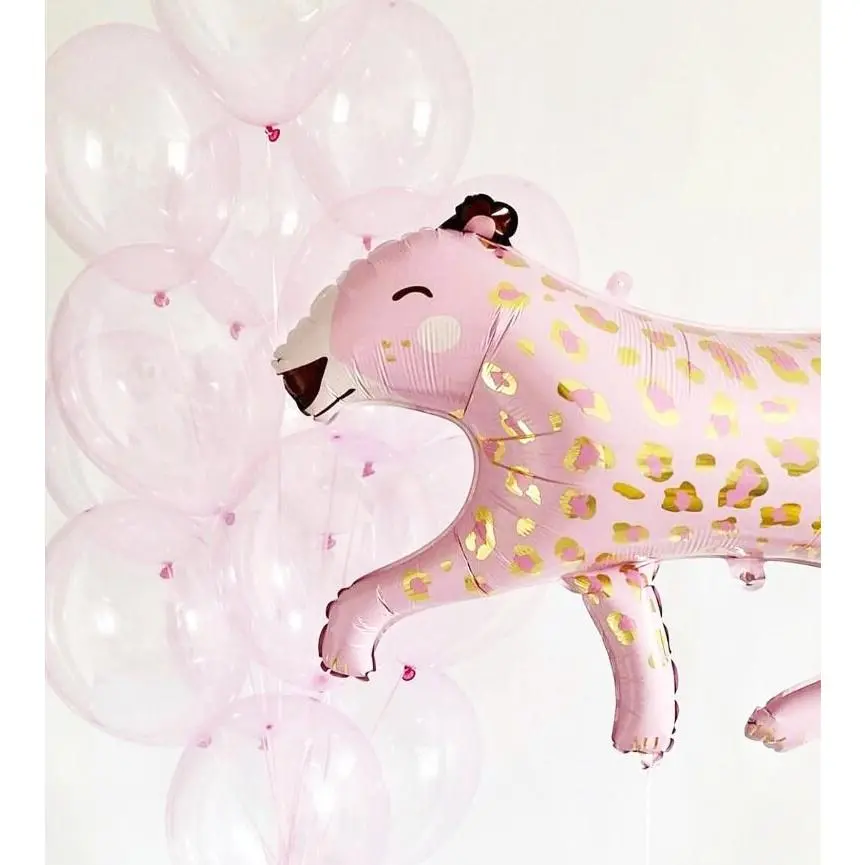 Playful Cheetah & Pink Clear Balloon Bouquet - Perfect for Baby Showers and Birthday Parties