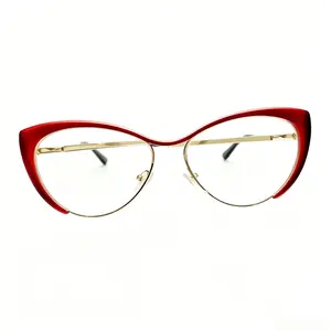 Women's Semi-Rimless Retro Punk Cat Eye Blue Light Glasses - Anti-Blue Light Eyewear for Computer Gaming (Sports & Outdoor Eyewear Accessories)