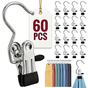 Anti-Rust Stainless Steel Metal Clothespins with Waterproof Socks Hooks, 20/30/60 Counts Lightweight Hanging Organizer, Space-Saving Home Storage Rack for Hats & Pants, Travel Laundry Hanger