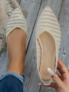 Women's Elegant Pointed Toe Flat Knit Shoes, Walking Shoes, Casual Slip-On Textile Sneakers, Comfortable All Season Footwear for Daily Wear, Knit Flats