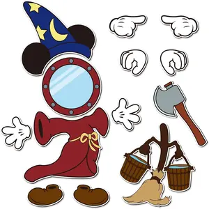 13Pcs Magical Mouse Cruise Door Magnet Magical Dress Up Mop Bucket Cruises Entrance Decal Decor Refrigerator Garage Outdoor Magnet Waterproof Magnetic Sticker for Holiday Carnival Ships Cabin