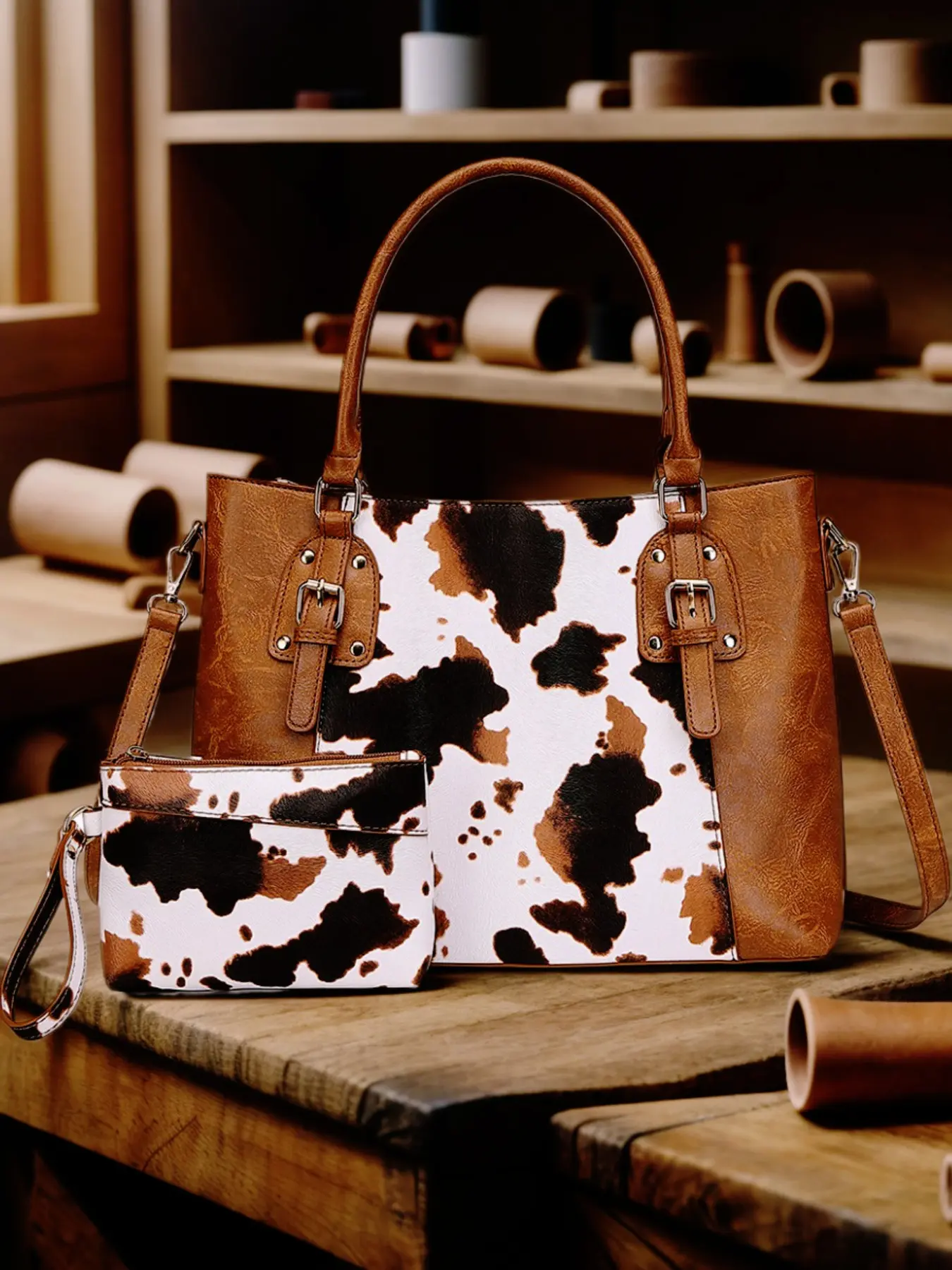 Cow Print Western Bohemian Handbag Shoulder Crossbody Bag, Stylish Women's Accessory, Boho Shoulder Bags, Perfect for Casual, Trendy and Functional, Casual Handbag Satchel, Stylish Versatile Bag, Boho Style Crossbody