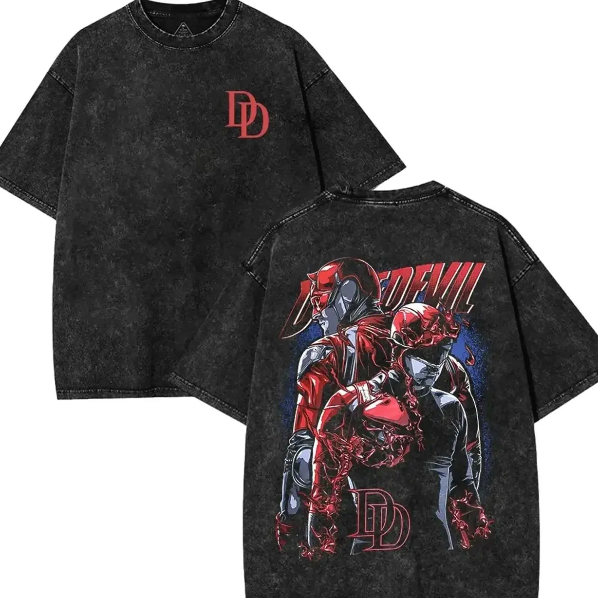 Matt Murdock Daredevil Born Again Double Printed Graphic T Shirt, Lightweight Cotton Unisex Streetwear 90s Style TV Series Inspired Apparel for Fans