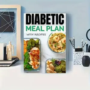 A5 Diabetes Diet Plan Notebook, 91 Pages with Recipes, 3 Food Lists & Meal Planning, Type 2 Diabetes Shopping List, Blood Sugar Tracker Manual