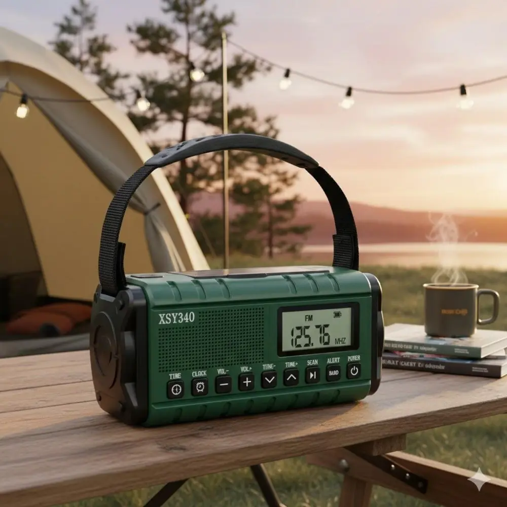 Hand Crank Solar Emergency Radio, Solar Powered Radio & Flashlight with AM/FM/NOAA Weather Alert, 10000mAh Power Bank, Type-C Fast Charging, LED Light & SOS Mode, Essential for Camping, Survival Kits, Power Outages, Compact Multi-Function Gear