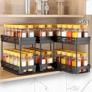 2 Packs Pull Out Spice Rack Organizer for Cabinet, AOKIWO Slide Out Spice Racks Organizer, Easy to Install Spice Cabinet Organizers, 4.33''Wx10.4''Dx8.5''H, Each Tier Hold 10 Spice Jars - 2 Tier AOKIWO