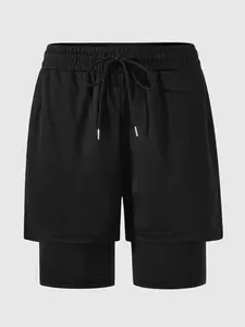 Men's Two-Piece Sport Shorts, Gym Pants, Suitable for Running/basketball/gym Training, Slim-Fitting Plaid Print Style