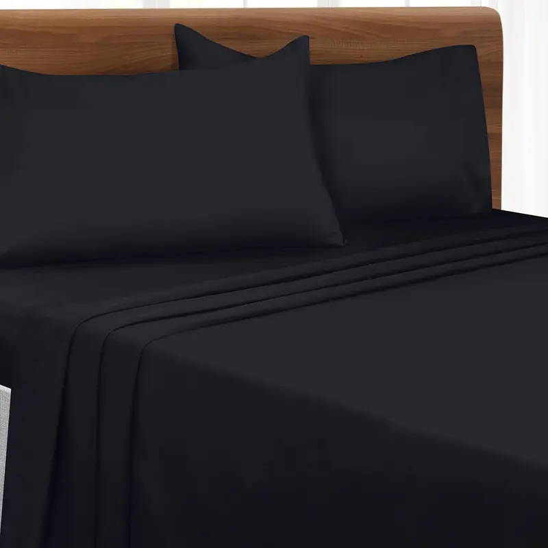 Queen Sheet Set - Double Brushed Microfiber Bedding Set Queen, 4 Piece Deep Pocket Queen Sheet - Soft,-Fit, Wrinkle Free, Quick Dry, Care Queen Sheets - Black