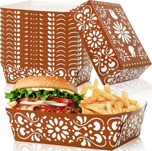 36Pcs Cielito Lindo Paper Food Tray Mexican Fiesta Paper Food Boat Disposable Serving Tray Flower Print Snack Foods Holder for Indoor Outdoor Party Supplies Whaline