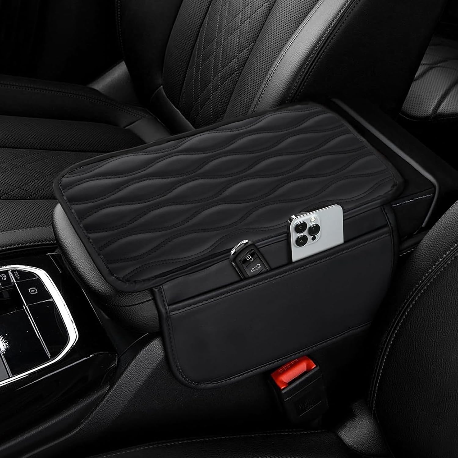 Huli Upgraded Car Center Console Cover, Microfiber Leather Car Armrest Cover Cushion with 2 Storage Bags for Car Organizers and Storage, Universal Car Interior Accessories for Most Vehicles (Black) Huli Upgraded Car Center Console Cover, Microfiber Leather Car Armrest Cover Cushion with 2 Storage Bags for Car Organizers and Storage, Universal Car Interior Accessories for Most Vehicles (Black)