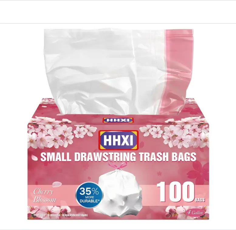 100Ct 4 Gallon Small Trash Bags, Cherry Blossom Garbage Bags, Scented Trash Bags, Odor Resistant with Drawstring