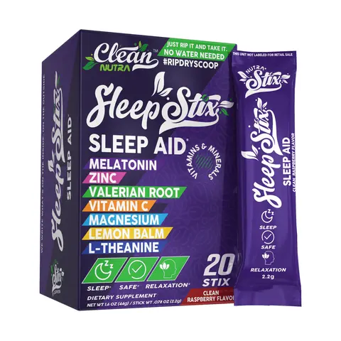 Clean Nutra Melatonin, Zinc, Valerian Root, Vitamin C, Magnesium, Lemon Balm & L-Theanine for Restful Nights - Sleep Stix