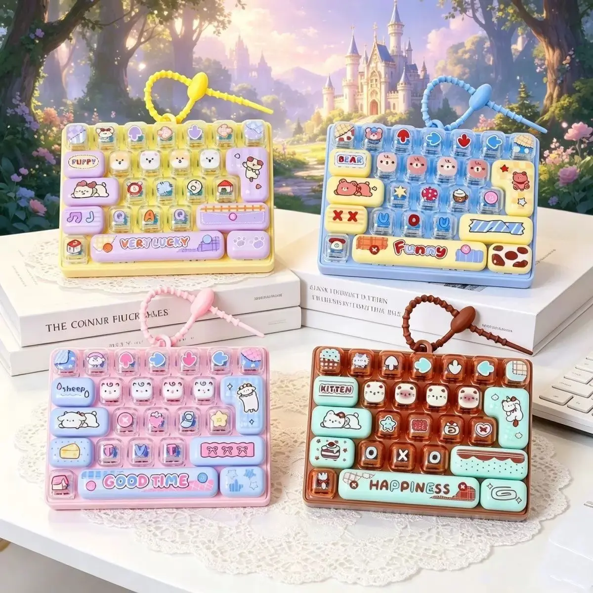 Mini Keyboard Pop Fidget Toy Keychain Bulk, Cartoon Animal Press Button Stress Relief Backpack Charm, Kids Party Favor Classroom Reward Goodie Bag Stuffer