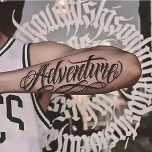 Edgy Cursive English Herbal Tattoo Stickers, Juice Ink, Waterproof, Long-Lasting, Non-Reflective, Perfect for Men’s Forearms Sensitive Traditional