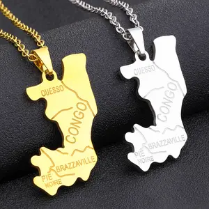 Jewelry Congo map Titanium steel necklace Men's and women's geometric trend jewelry Couple necklace accessories