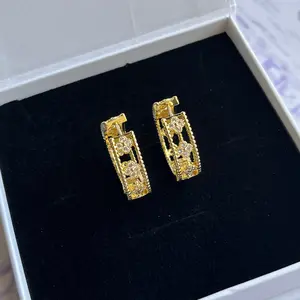 Gold Filled Lucky Clover Blossom Zirconia Earrings