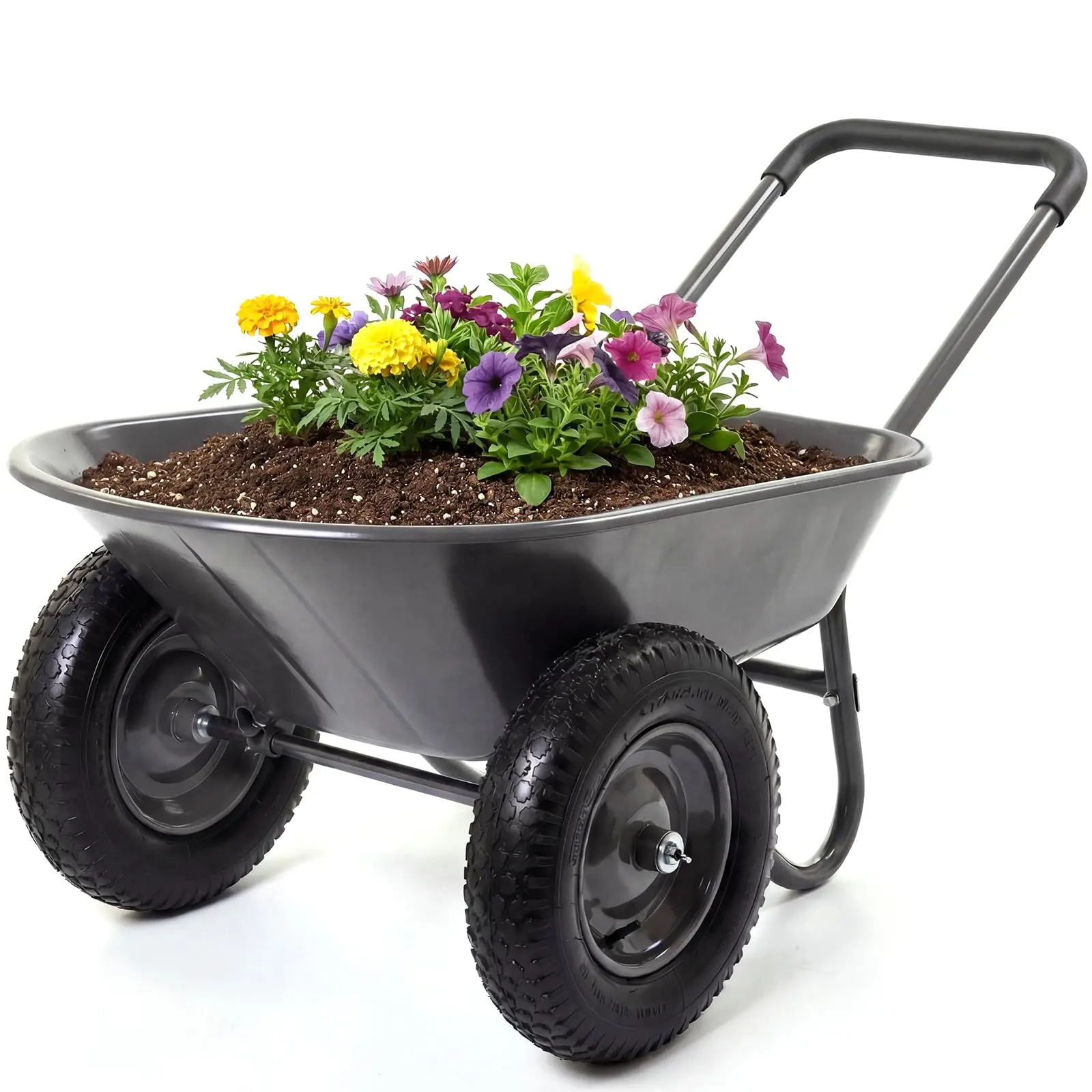 Heavy Duty Dual-Wheel Garden Wheelbarrow Cart with Stand – Multi-Purpose Outdoor Utility Wagon – Reliable for Yard, Lawn, and Home Tasks – Dual Wheels
