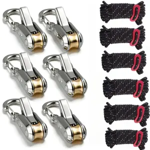 Luocute 6 Set Rope Tightening Tool, High Strength Tie Down Rope, Roller Tensioner, Retractable Roping, Alloy Buckle, Outdoor Camping Boating