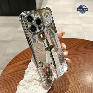 Fashion Religious Collage pattern four-corner airbag electroplated shockproof tpu mobile phone case suitable for iPhone16 15 14 13 12 11 Pro Max Plus metal camera protection non-yellowing silicone f mobile phone case mobile phone case Cellphone Smartphone
