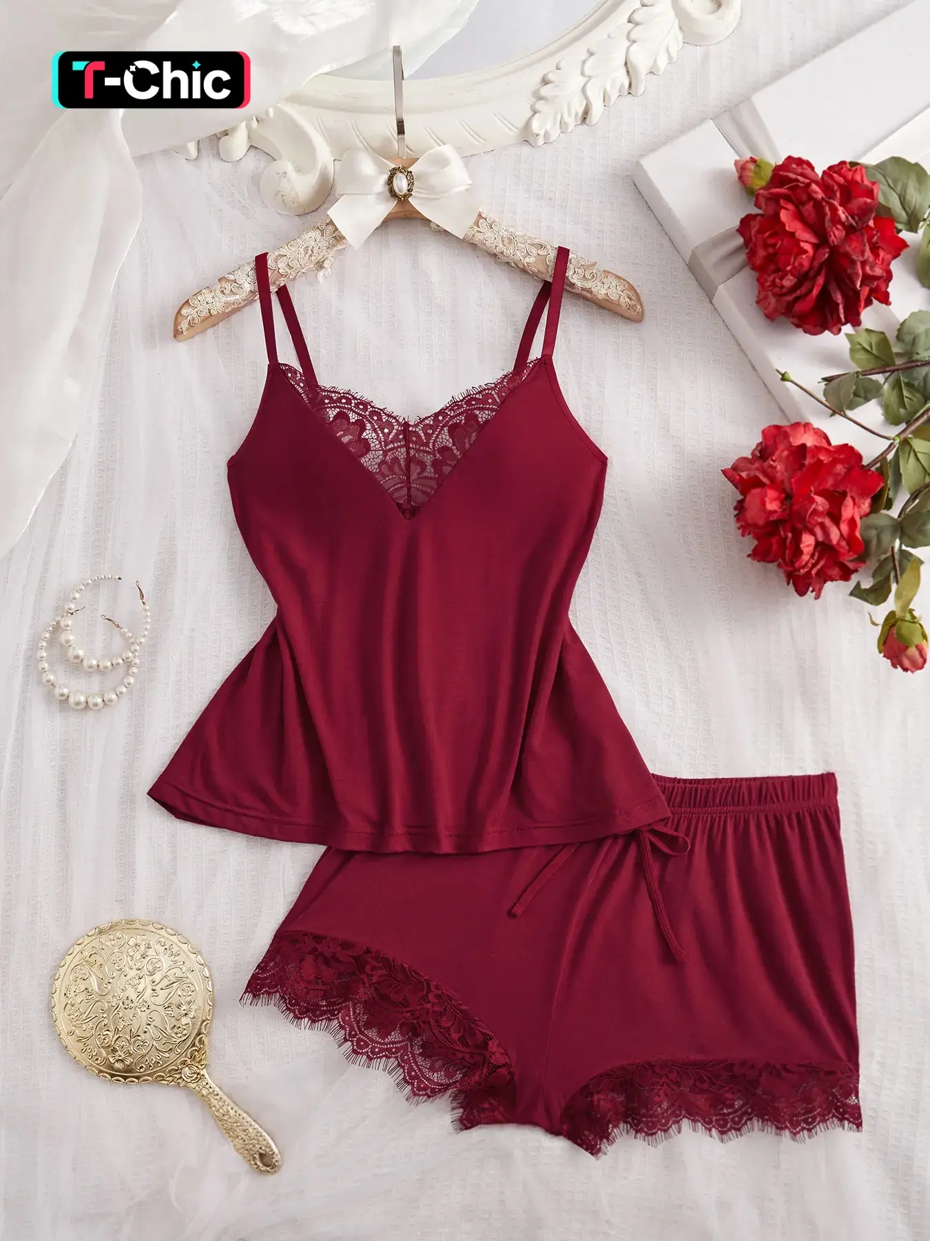 Valentine's Day Women's Pajama Set and Vest Set, Sweetheart Sleepwear Lingerie Birthday Gift, Casual Basic Slim-Fitting Spaghetti Strap Sleeveless All Seasons Underwear, Matching