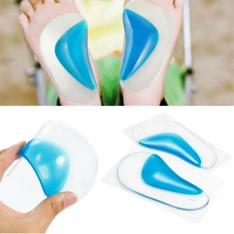 Gel Insoles Orthotic Arch Support Insoles Flatfoot Corrector Shoe Cushion Insert for Splayed Feet with Dual Components Clear & Blue Design High-Quality Comfortable Material Footwear
