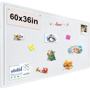 Large Bulletin Board, Foldable 60x36 Inches Cork Board Alternative, Large Felt Board Decorative Pin Board for Wall, Foldable Photo Board Self-Adhesive Vision Board with 36 Pushpins White