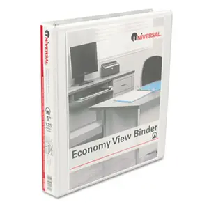 Universal Economy View Binder, 1'' Capacity Round Ring Vinyl Binder with Additional Storage, Easy to Remove, Reverse and Re-Use, Secure Hold, White
