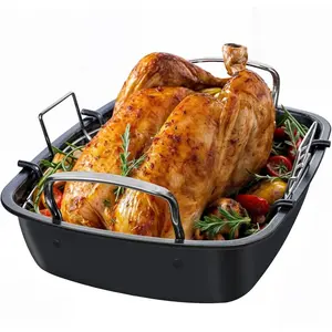 Roasting Pan with Rack, 17 x 13 Inch Nonstick roaster pan with Steel Handles, Perfect for Turkey, Meat, Vegetables, and Lasagna, Ideal for Ovens, Thanksgiving, and Christmas (Silver)