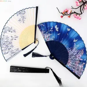 3pcs Traditional Vintage Bamboo Folding Handheld Fans - Artwork Floral Details, Tassel Accent, Bamboo Base, Lightweight Solid Color, Portable Cooling Home Decor, Celebration Decor, Gift Option