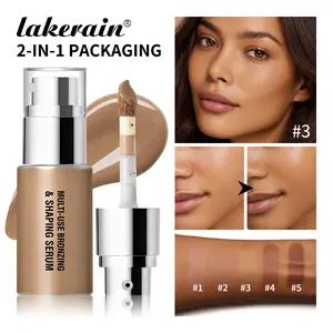 Lakerain Multi-Use Bronzer Bronzing & Shaping Serum, Lightweight Liquid Glow, Buildable Bronze, Hydrating & Antioxidant Formula, Dual-Chamber Pump & Brush Applicator, 5 Shades (Fair to Dark), Natural Second-Skin Finish