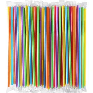 100 Pcs Colorful Flexible Plastic Straws, Disposable Bendy Straws, 10.2 in Long and 0.23 in Diameter, BPA-Free, Individually Wrapped