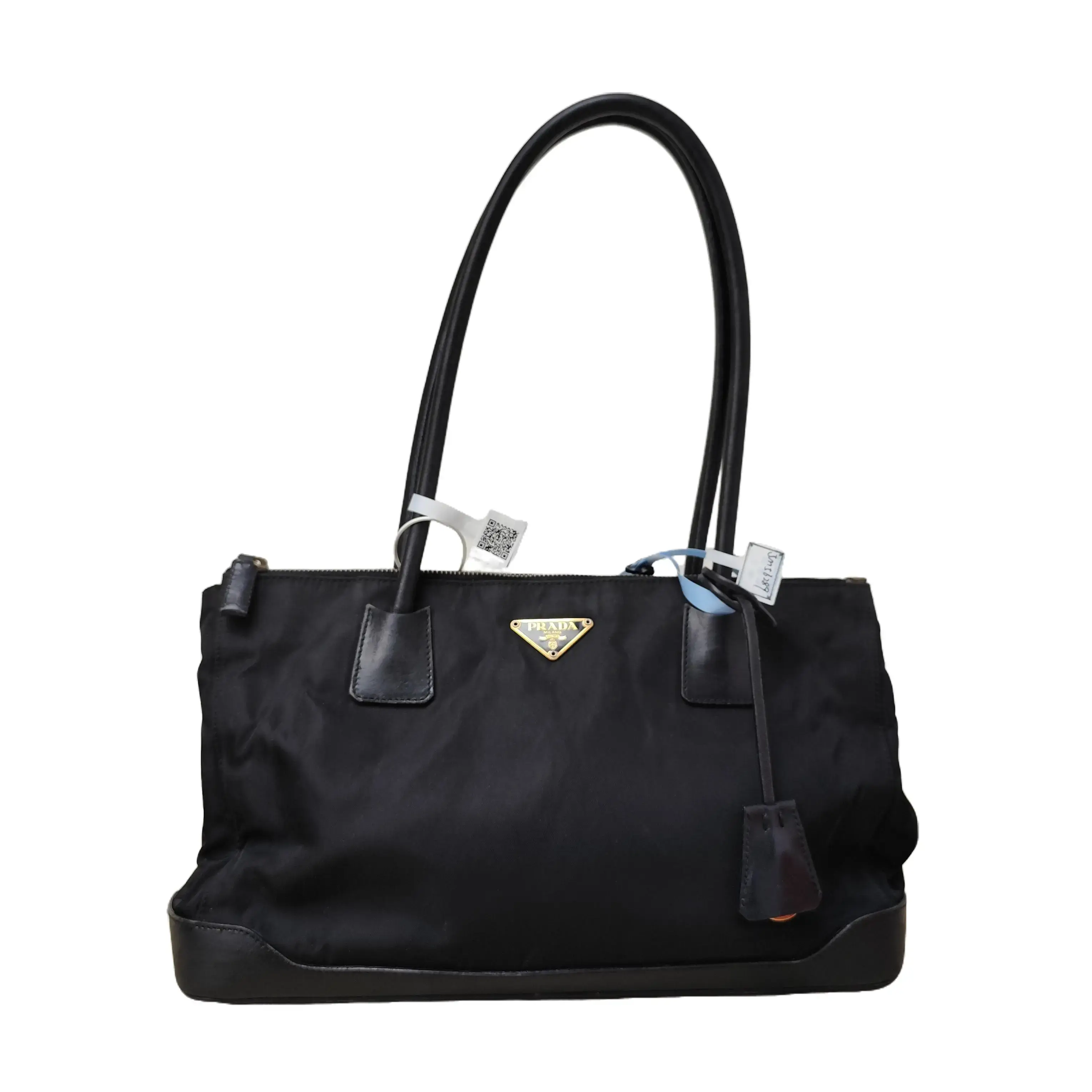 Pre-owned PRADA Re Edition 2000 Hobo Mini Classic Silver Tone Triangle Logo Zip Closure Re Nylon Shoulder Bag Underarm Bag Women Black Leather Hobo