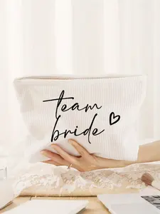 Bride Canvas Makeup Bag - Printed With "Bride" Text,Bride Wedding Makeup Bag Bride Graphic Zipper Makeup Bag, Personalized Bride Gift,Personalized Polyester Cosmetic Bag, Lightweight Zipper Organizer, Machine Washable,