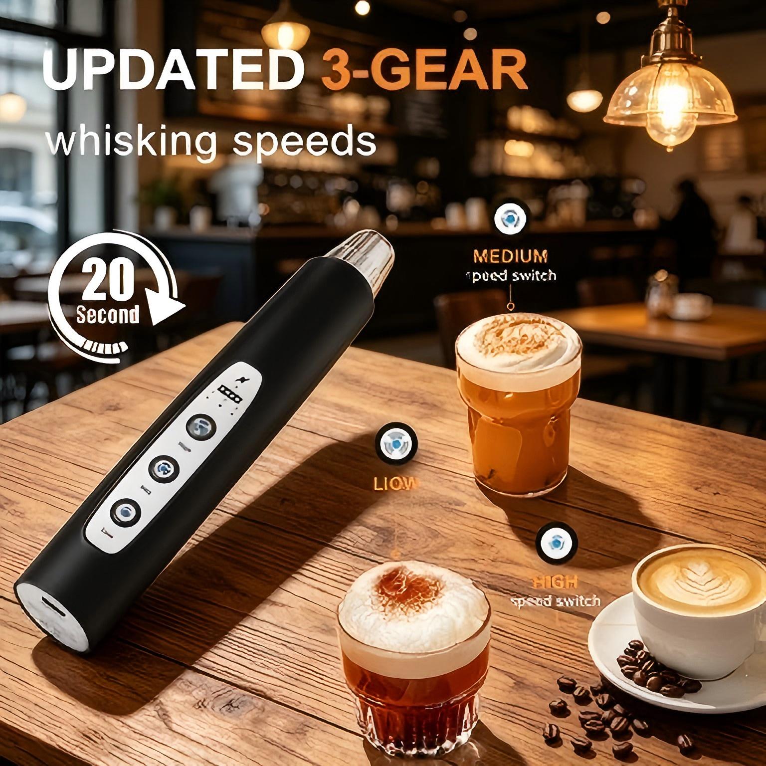 Rechargeable Handheld Milk Frother, 3-Speed Electric Whisk with 3 Interchangeable Heads, Coffee Frother for Latte, Cappuccino, Hot Chocolate & Egg Mixing Rechargeable Handheld Milk Frother, 3-Speed Electric Whisk with 3 Interchangeable Heads, Coffee Frother for Latte, Cappuccino, Hot Chocolate & Egg Mixing