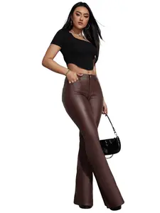 Women's High Waist Slim Fit Flare Pants, Casual Versatile Elastic Micro Flare Long Pants, Spring Essential, Elegant Style, All Seasons, Casual Streetwear Trousers
