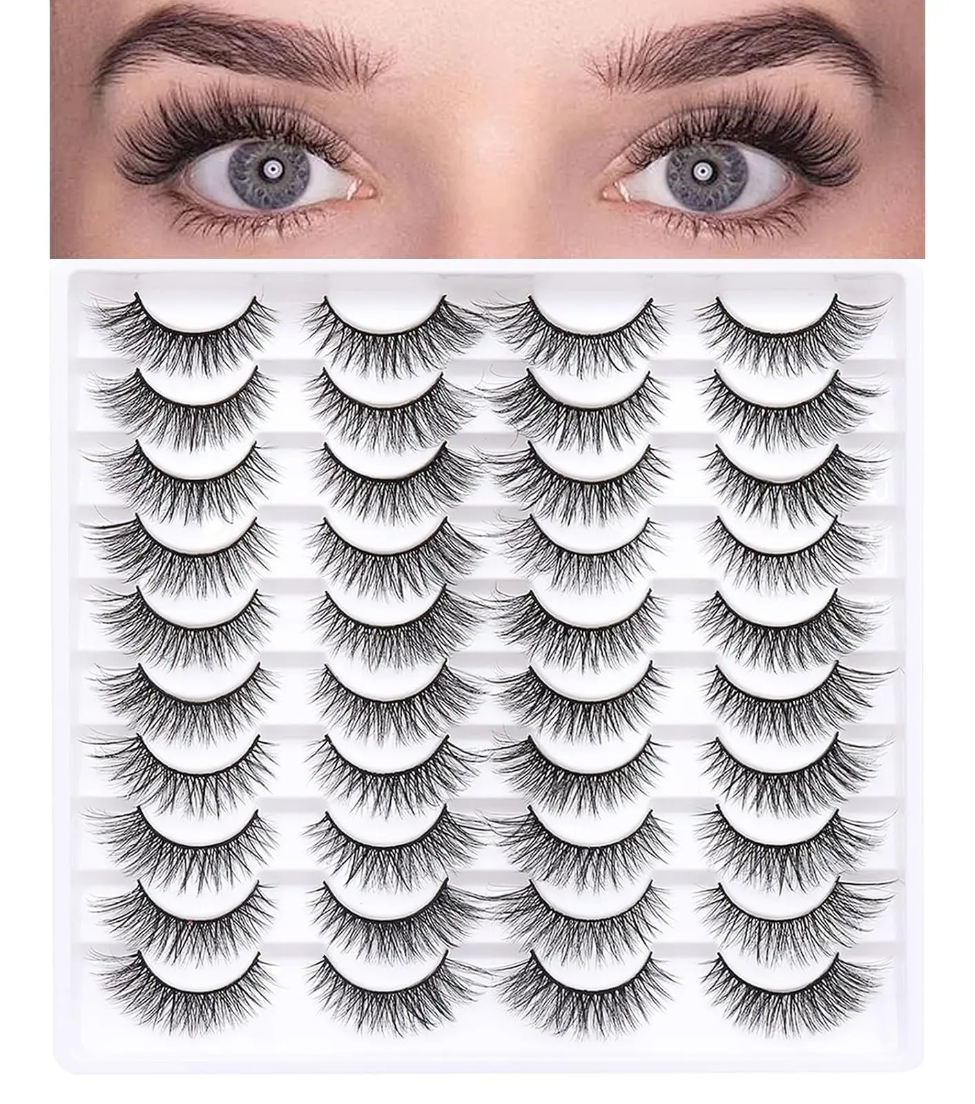 False Eyelashes 20 Pairs 10-18mm Long Lashes Wispy Lashes Faux Mink Lashes 3D Fluffy Cat Eye Lashes style 20-060)