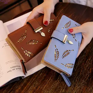 Women's 2026 New Korean-Style Long Clutch Wallet, Fashion Purse with Hollow Leaf Design, Zipper & Snap Button Closure, Slim Multi-Card Wallet Ideal for Daily Use, Shopping, Travel, Wallets For Women 2026