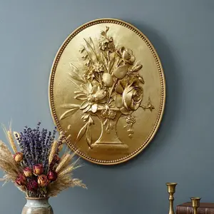 Vintage Oval Resin Wall Decor, Hand-Painted Floral Ornament, Home Hotel Bathroom Decoration, European Retro Style