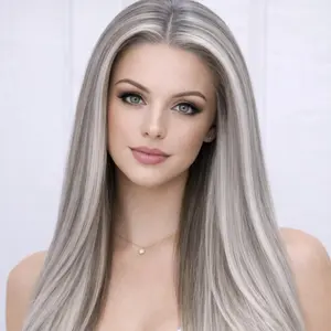 SUESHE Wigs Luxurious 200% Density 25-Inch 13×4 HD Lace Front Wig | Unisex Silk-Straight white-to-Silver-gray  Ombre Highlighted Style | Heat-Resistant Synthetic Hair with Transparent Lace