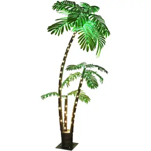 Lighted Palm Tree Bar Outdoor Christmas Decorations Decor, Light Up LED Artificial Fake Faux Trees Lights for Outside Patio Yard Pool Porch Deck Party Tropical, 6FT