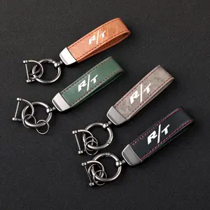 High-Grade Leather Car KeyChain 360 Degree Rotating Horseshoe Key Rings For Dodge RT Car KeyChain Car Accessories